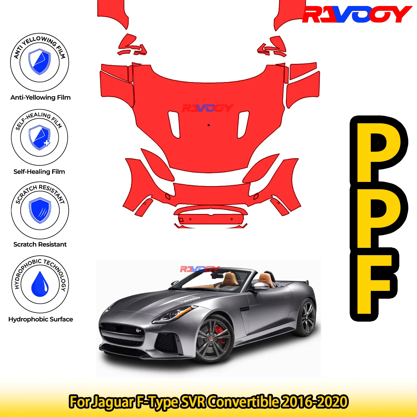 

For Jaguar F-Type SVR Convertible 2016-2020 Glossy Matte Black Precut front PPF Kit Paint Protection Film