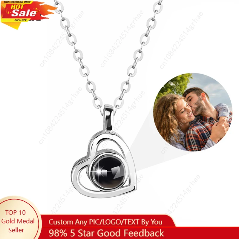 

Custom Photo Projection Necklace with Picture Inside I Love You Necklace 100 Languages Personalized Heart Pendant Necklace Gift