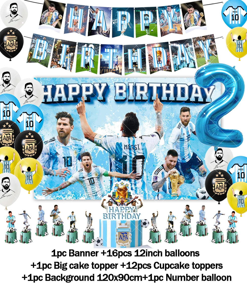 Fußballspieler Argentinien-Leo-Messi-Thema Fans Geburtstag Party Banner Hintergrund Kuchen Topper Nummer Ballon Dekor Requisiten Kinder Geschenk