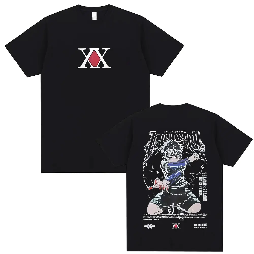 

Anime Hunter X Hunter Graphic T-shirt Killua Zoldyck Double Sided Print T Shirts Men Women Casual Oversized Crewneck T-shirts