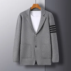 High end brand knitted cardigan men's 2023 spring and autumn new trend stripe Korean youth casual sweater coat men's clothing