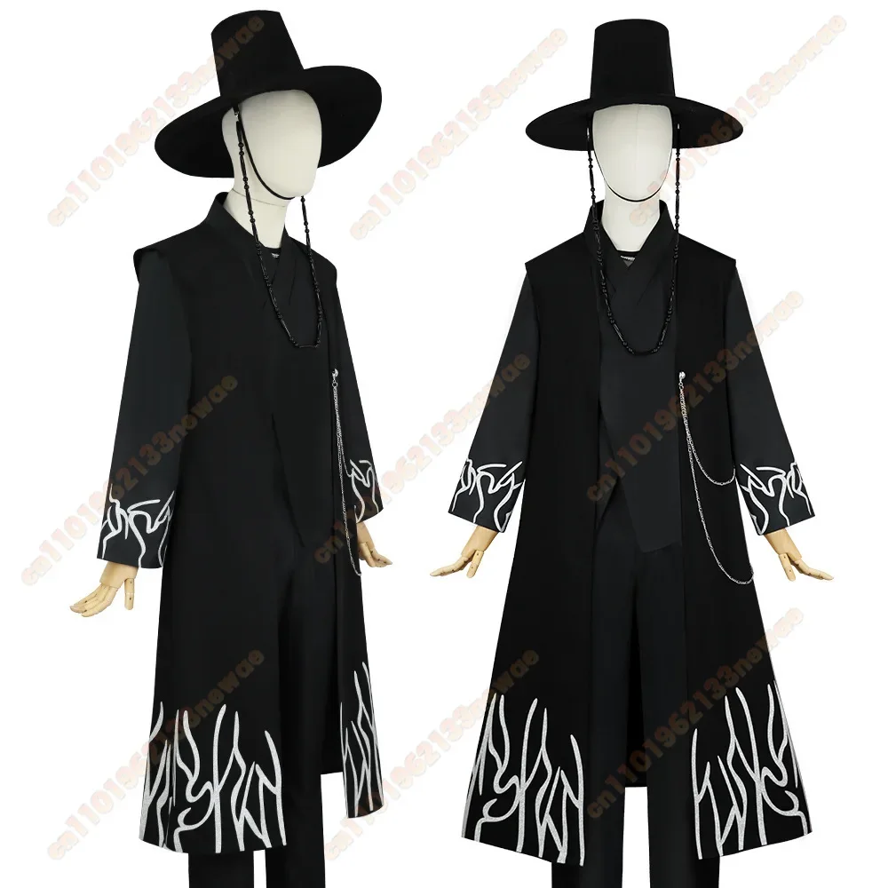 Miniso anime demon hunter saja menino jinu conjunto de fantasia cosplay- grupo kpop estilo coreano terno masculino com chapéu para adereços de halloween
