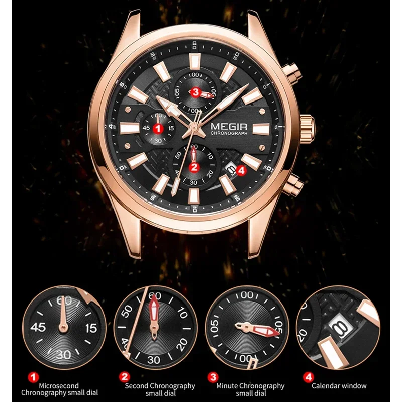 MEGIR New Fashion Mens Watches Chronograph Waterproof Stainless Steel Date Sports Quartz Watch Men Top Brand Luxury Wristwatch image 5