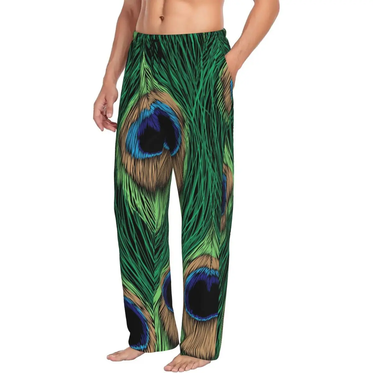 Peacock Feathers Men Sleep Bottoms Male Lounge Trousers Men's Pajama Pants