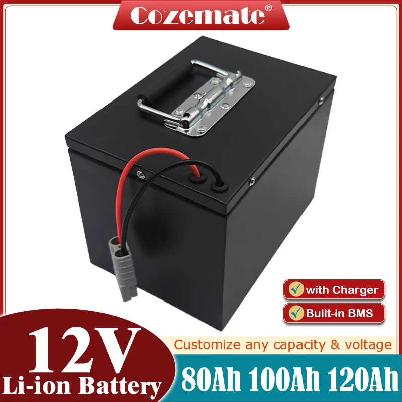Akumulator litowo-jonowy 12V 100Ah 80Ah 100Ah Wbudowany BMS do łodzi elektrycznych System magazynowania energii RV Panel słoneczny + ładowarka