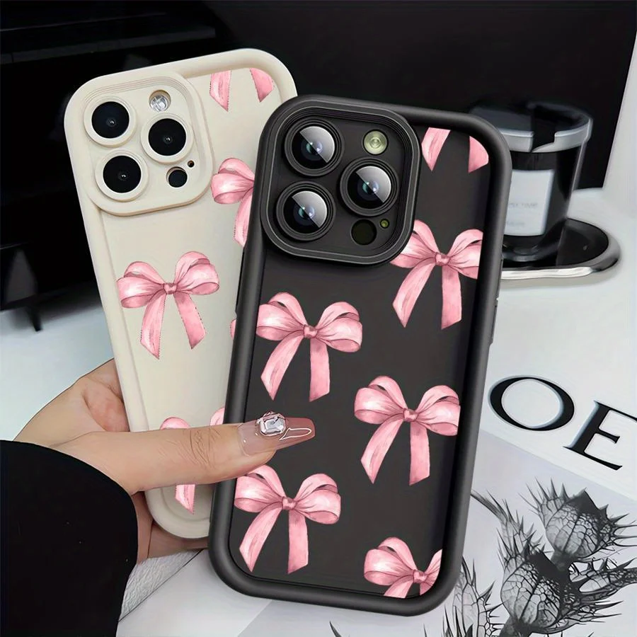 

Pink bow pattern phone case for iPhone 17 16 15 14 13 12 11 Pro/ Max/Plus shock-proof rear cover anti-fingerprint