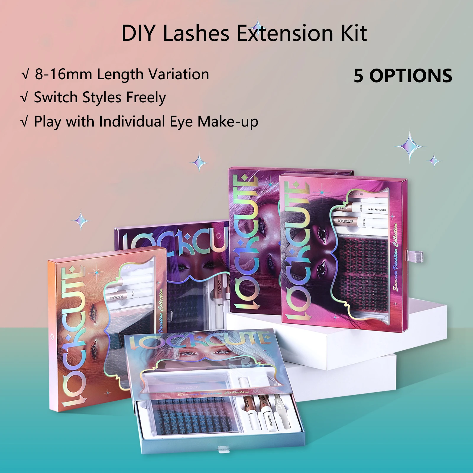 Kit de pestañas DIY con 5 grupos Wisp de 8-16 mm de longitud, pinzas de precisión y juego de unión |   Juego de pestañas postizas reutilizables para un aspecto natural