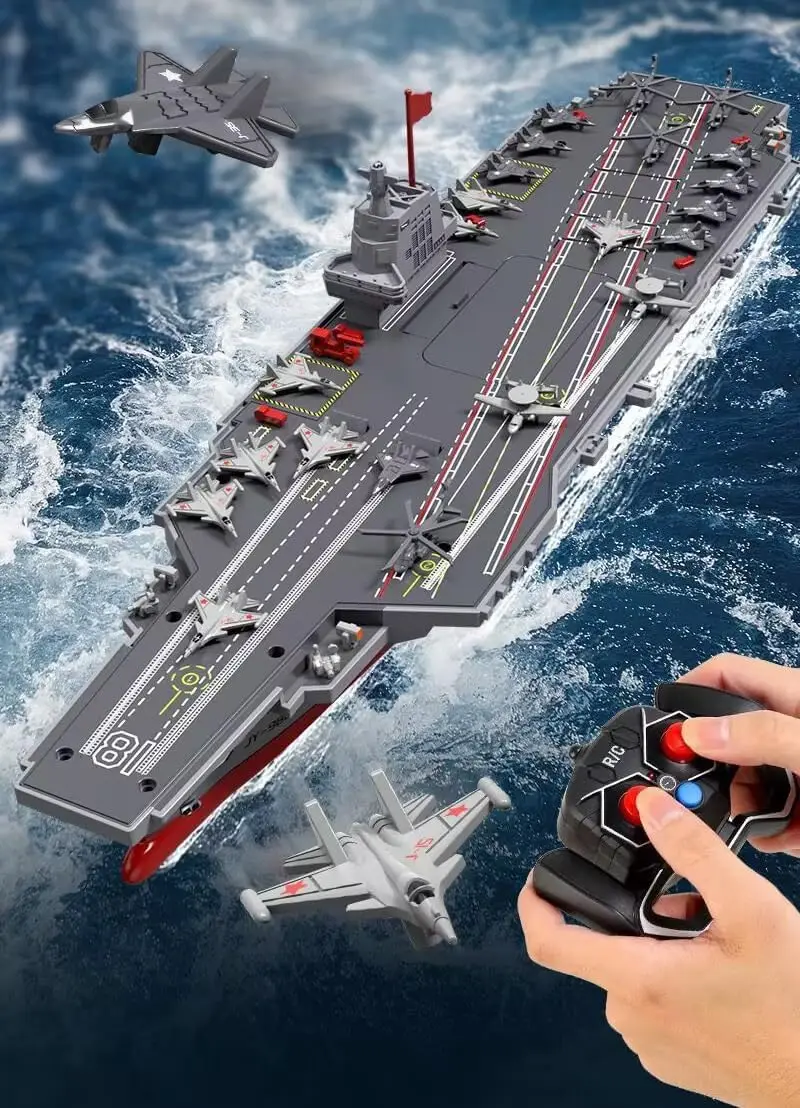 نموذج حاملة الطائرات RC نموذج حاملة الطائرات متوسطة الحجم يتم التحكم فيها عن بعد سفينة كهربائية قابلة للشحن (بطارية مزدوجة Ve