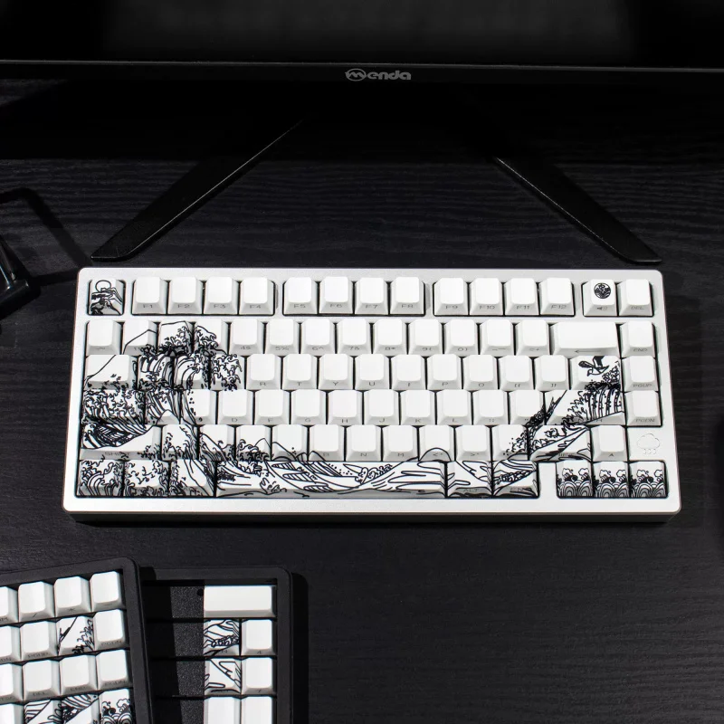 Wave of Kanagawa PBT Keycaps,129 Keys Cherry Profile Side Print Shine Through Custom Keyboard Keycaps for Mechanical Keyboards view 4