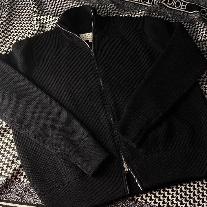 

2025 Autumn Winter Fashion Men's Solid Color Thicken Casual Trendy Stand Collar Zipper Long Sleeve Loose Knitted Cardigans Coats