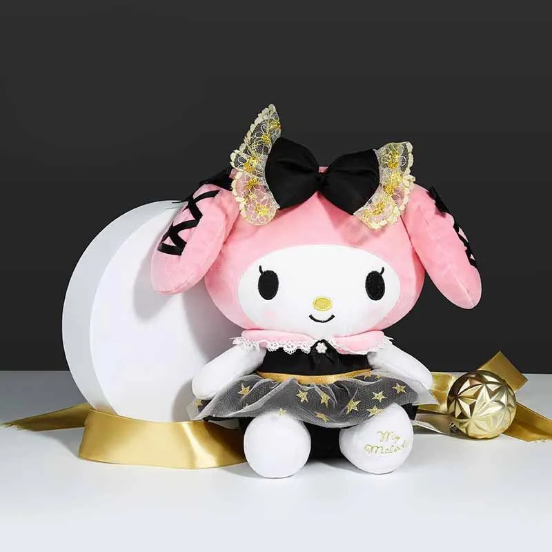 Sanrio Kawaii Black and Gold Series 30cm Kuromi Hello Kitty Plush Toy Pillow Soft Stuffed Plushies Anime Cartoon Doll Gift