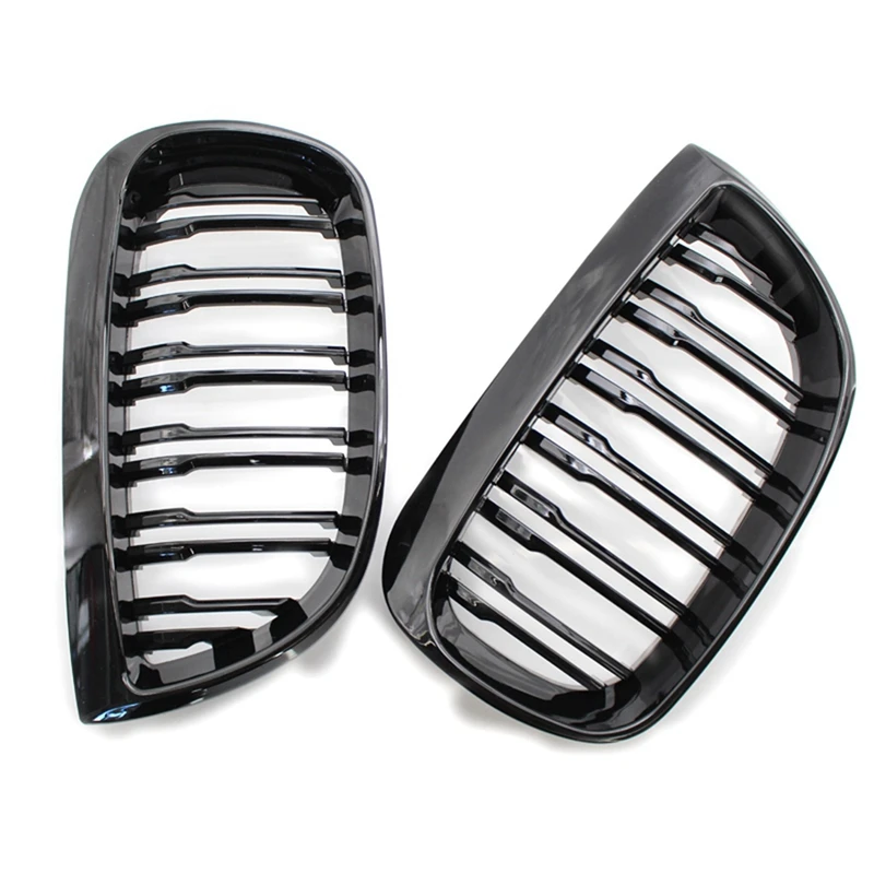 

4X Front Kidney Double Line Grille Sport Grill Replacement For-BMW E81 E87 E88 1 Series 2004-2007 GLOSS BLACK