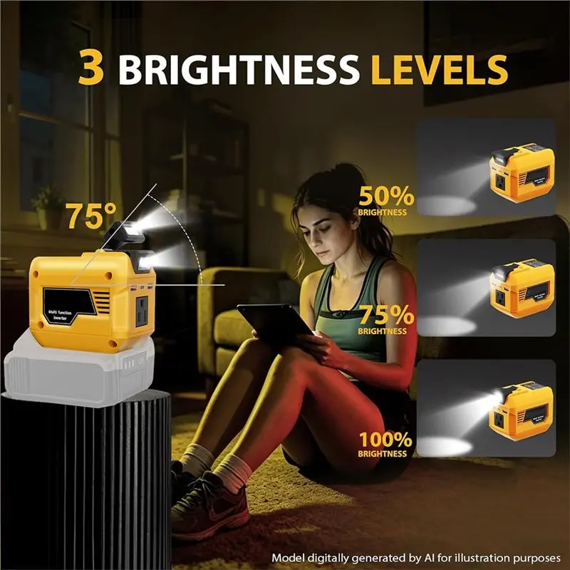 IALJ-Portable Battery Inverter 250W For Dewalt 20V, 1 AC Outlet, 2 USB, 1 Type-C Fast Charge Port(EU) Power EU Plug