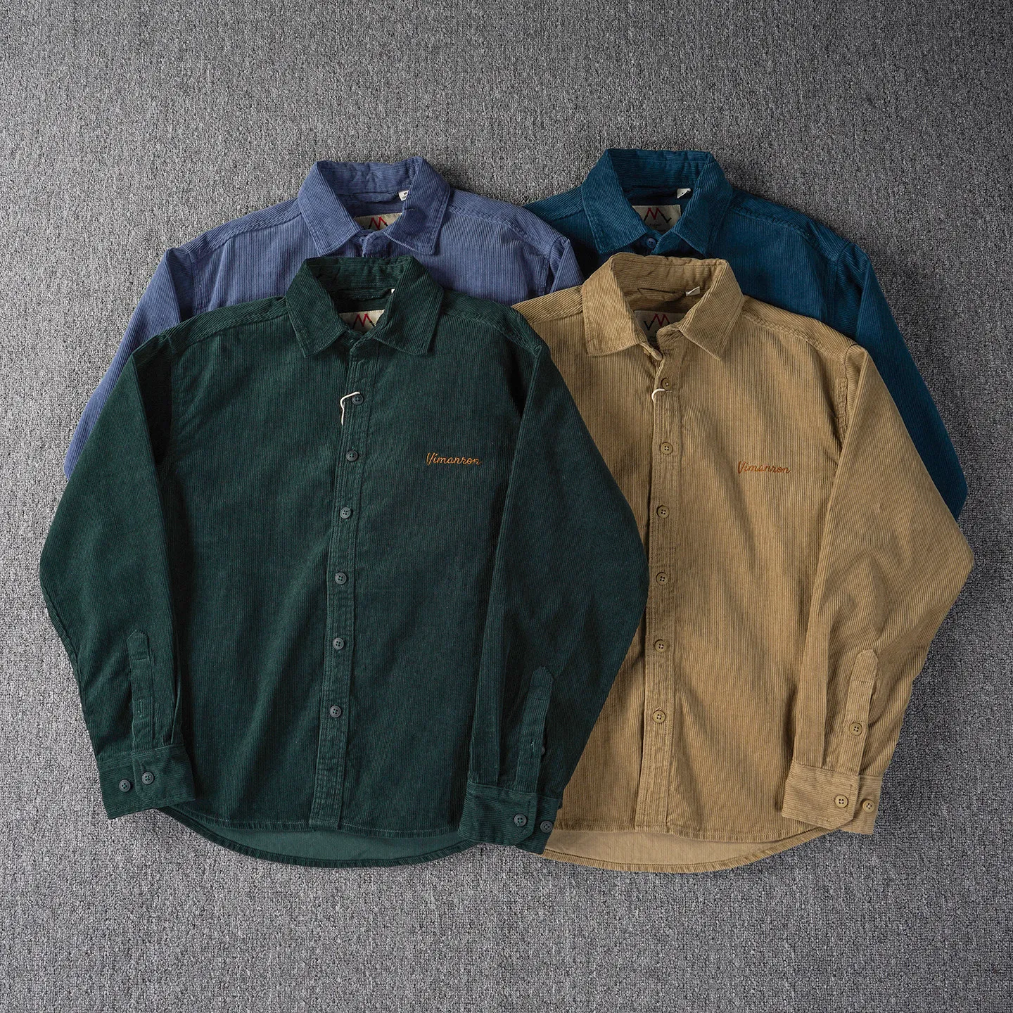 100% cotton retro trendy corduroy fabric long-sleeved shirt for men heavy washed simple embroidered shirt jacket