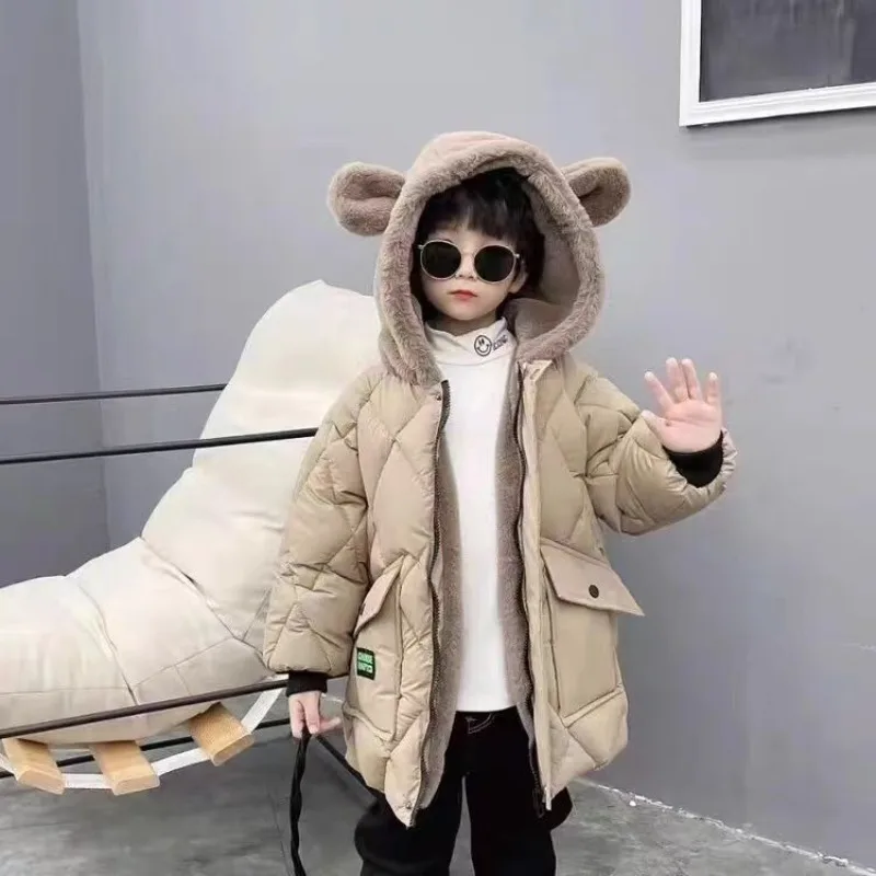 

2025 New Boys' Korean Style Fleece-Lined Thickened Cotton Winter Coat Cotton Padded Jacket Kids' Winter Wear for 8-14 Years