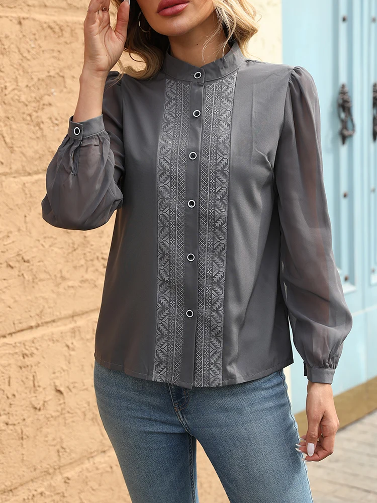 Nuove eleganti camicie da donna da ufficio Moda manica in chiffon di lusso Camicette da donna abbottonate Top blusa mujer