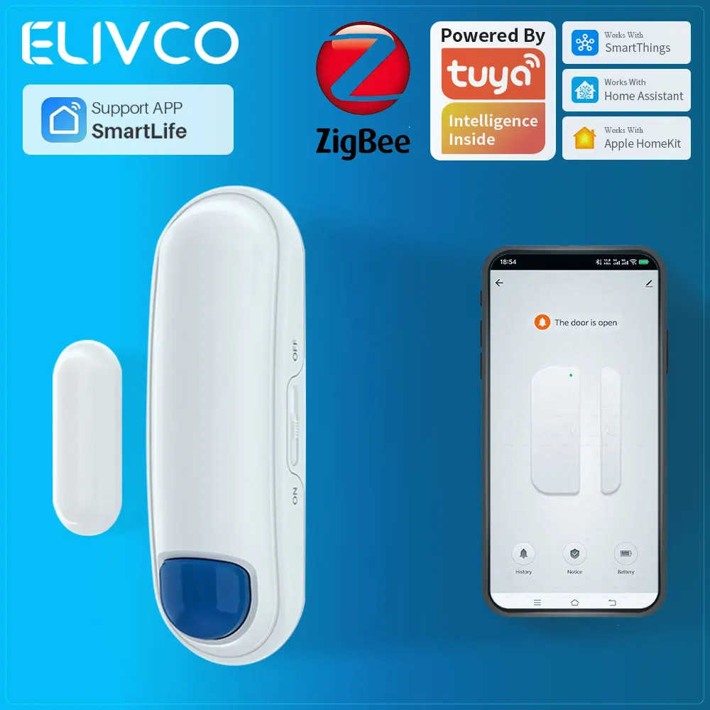 

Датчик открытия/закрытия двери/окна Tuya ZigBee, совместимый с Smart Life, SmartThings, HomeKit, Home Assistant