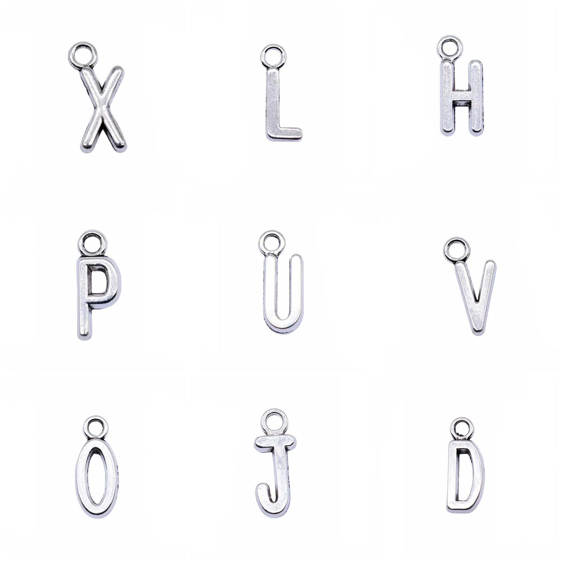 Antique Silver Color Antique Silver Alphabet Letter Tag Charms Pendant For Earring Bracelet Necklace Making Craft Findings