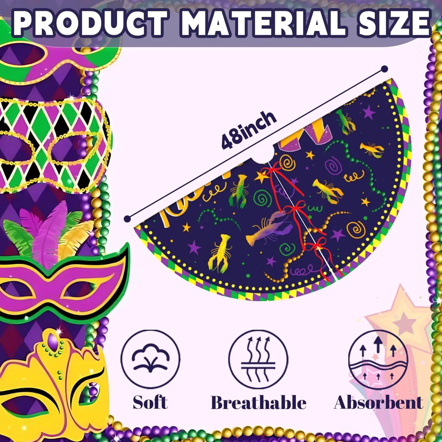 Round Mardi Gras Carnival Party Rug Floor Mat Decorative Home Decor Polyester Celebration Mat for Festival Birthday Gift Masquer