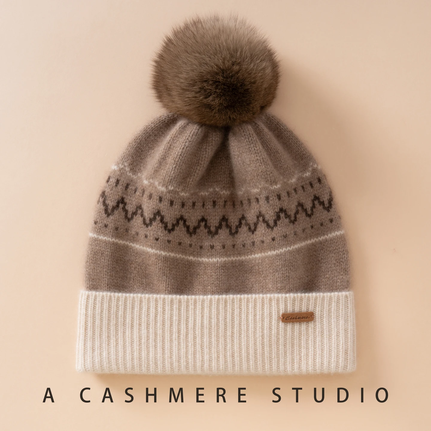2025Winter New A-class Cashmere Women's Knitted Flanging Hat Outdoor Warm Wool Ball Hat Fashion Jacquard Cashmere Leisure Hat