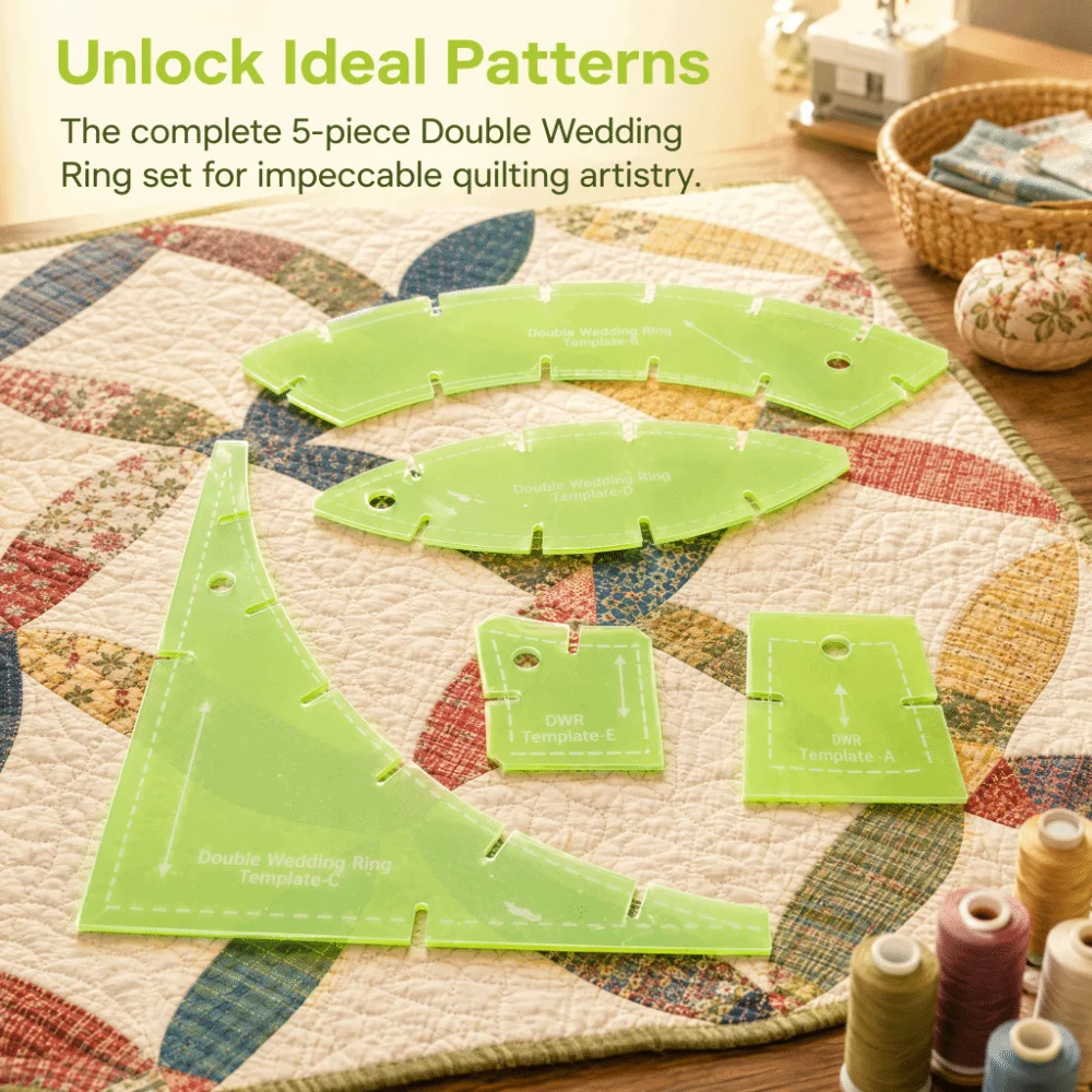 5 Buah Set Templat Quilting Hijau Transparan Plastik Akrilik Multifungsi Templat Pemotong Quilt DIY Kit Penggaris Quilting
