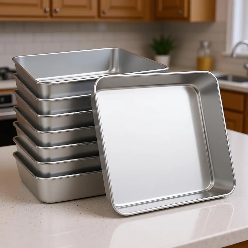 

Набор из 8 квадратных форм для выпечки из нержавеющей стали, 8 дюймов, для брауни, хлеба, лазаньи и пирогов, можно использовать в духовке и мыть в посудомоечной машине