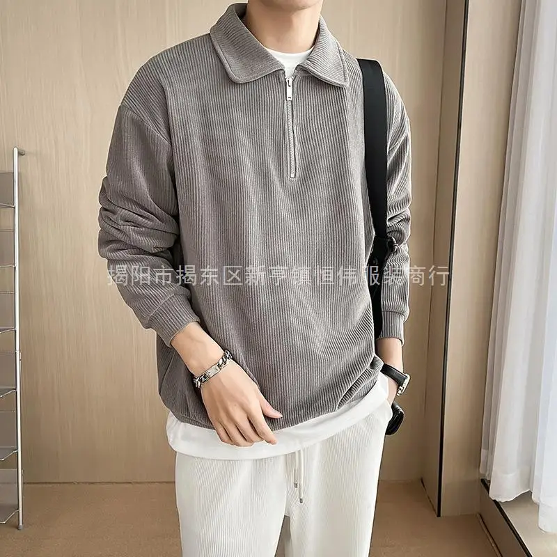 New Style Japanese-style Men's Half-zip Polo Shirt Sweatshirt, Trendy Brand Stand-up Collar Long-sleeved Jacket for Autumn