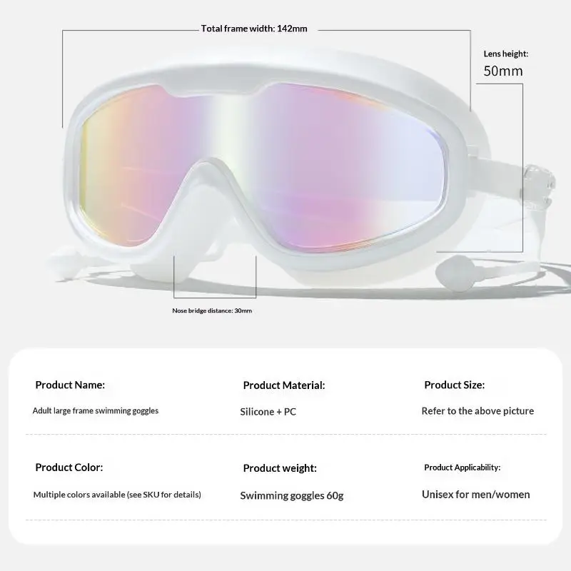* Wholesale Large Frame Adult Swimming Goggles Anti Fog UV Protection Waterproof Swim Glasses With Ear Plugs For Pool Beach