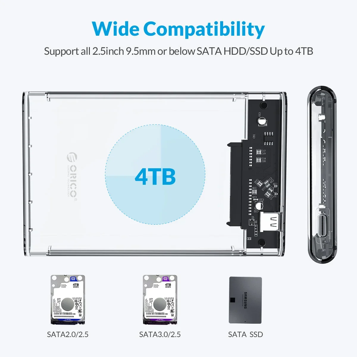 

ORICO Transparent USB 3.0 to SATA Adapter Cable for 2.5" HDD SSD External Hard Drive Enclosure Case Portable SSD HDD Disk Case