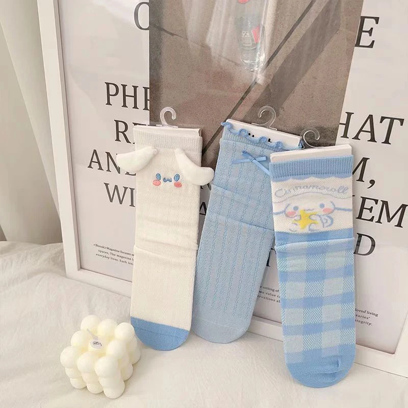 1Pair Kawaii Anime Sanrio Mid-Tube Socks Cinnamoroll Dog Cute Student Summer Thin Comfortable Sweat-Absorbing Socks For Girls