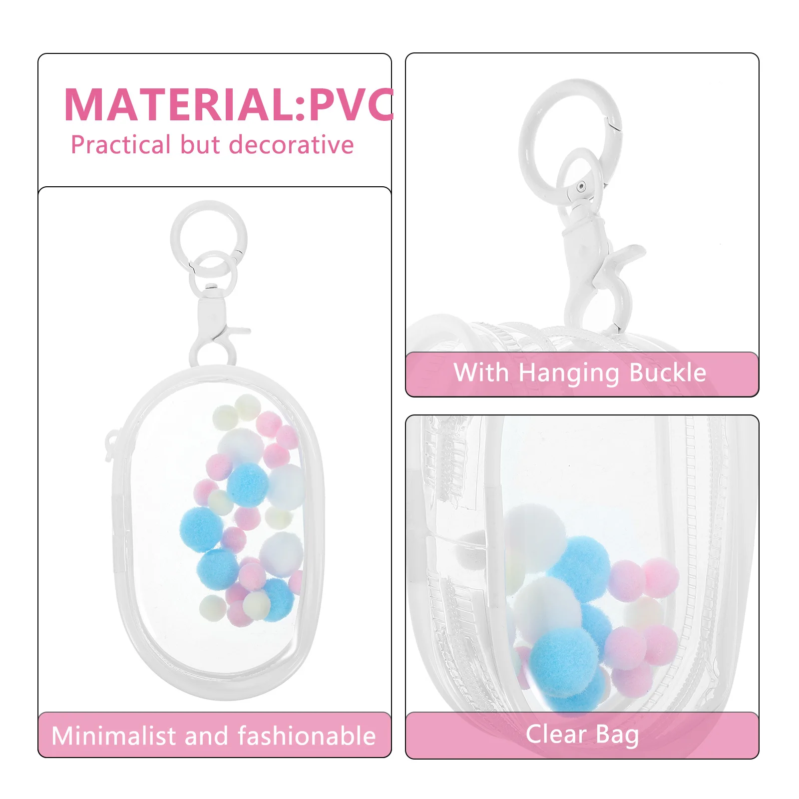 

1Set Clear Transparent Small Figure Storage Bag Portable Mini Carrier Display Case Pouch Keychain Charm Pompom Ball