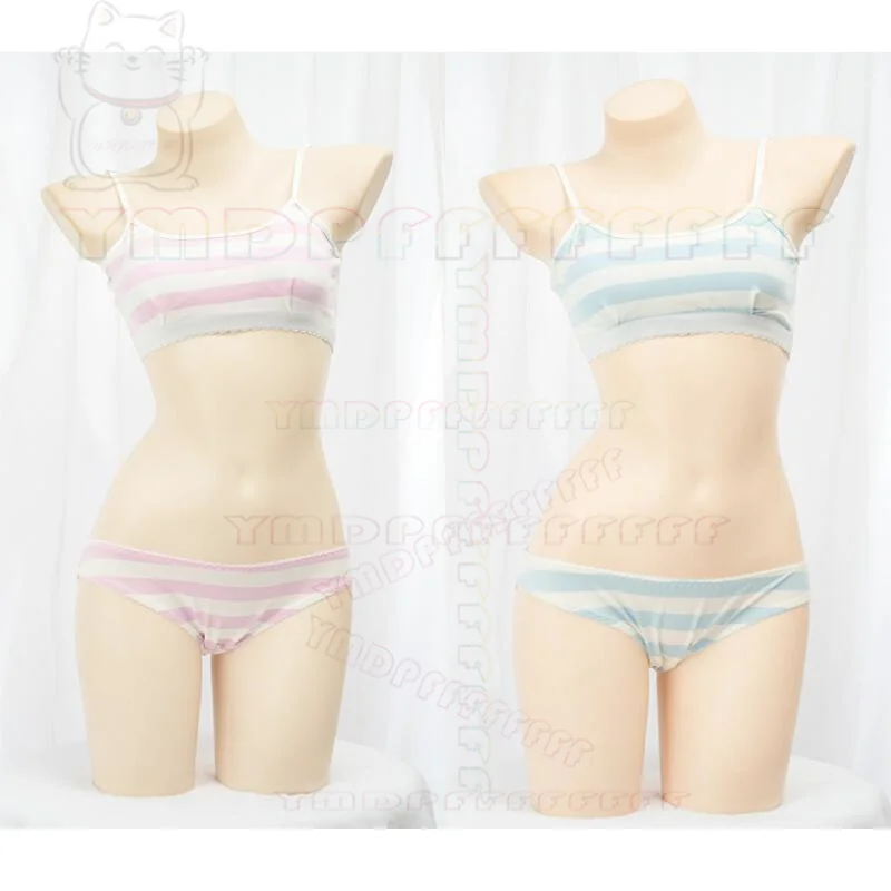 Conjunto de camisola de raya ancha de algodón puro de Anime, ropa de dormir sexy picante para chica, lencería sexy, conjunto de cosplay, rendimiento para mujer