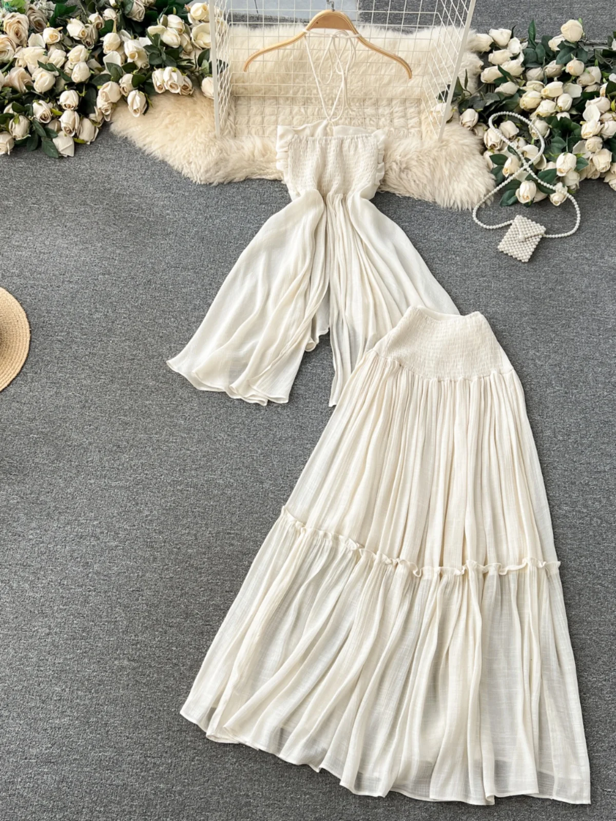 Seksowny komplet Vaion: top na ramiączkach i spódnica z wysokim stanem, uniwersalny dwuczęściowy zestaw dla młodych kobiet w wieku 8-25 lat.