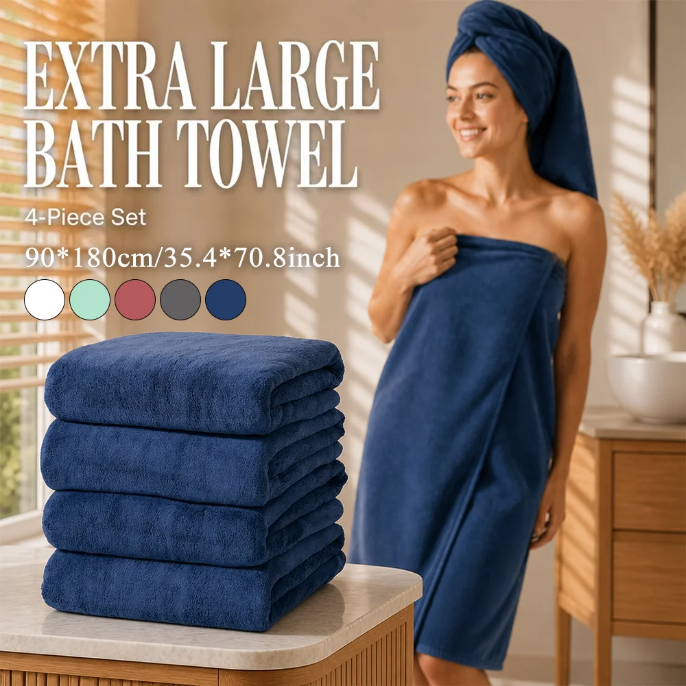 4 Pcs Soft Solid Bath Towel Set, Jumbo Size 35.4x70.8in, Quick Dry Absorbent Microfiber Towels for Men Women Bathroom Shower