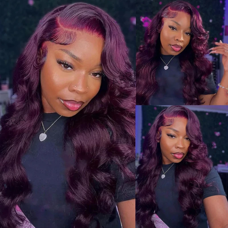 Synthetic Wigs Body Wave13x4 Lace Frontal Wigs 13X6 HD Dark Purple Pre Plucked Glueless 180Density Brazilian Wavy For Women