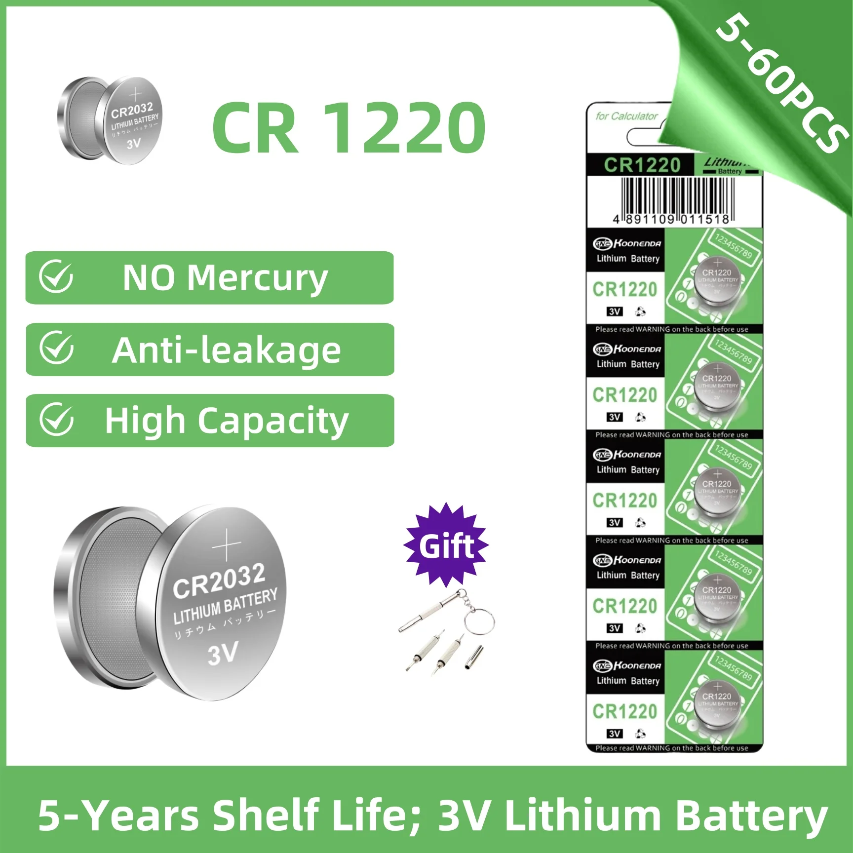 

5-60pcs CR1220 Button Cell Battery 3V CR 1220 BR1220 DL1220 LM1220 ECR1220 Lithium Battery for Car Key Remote Calculator