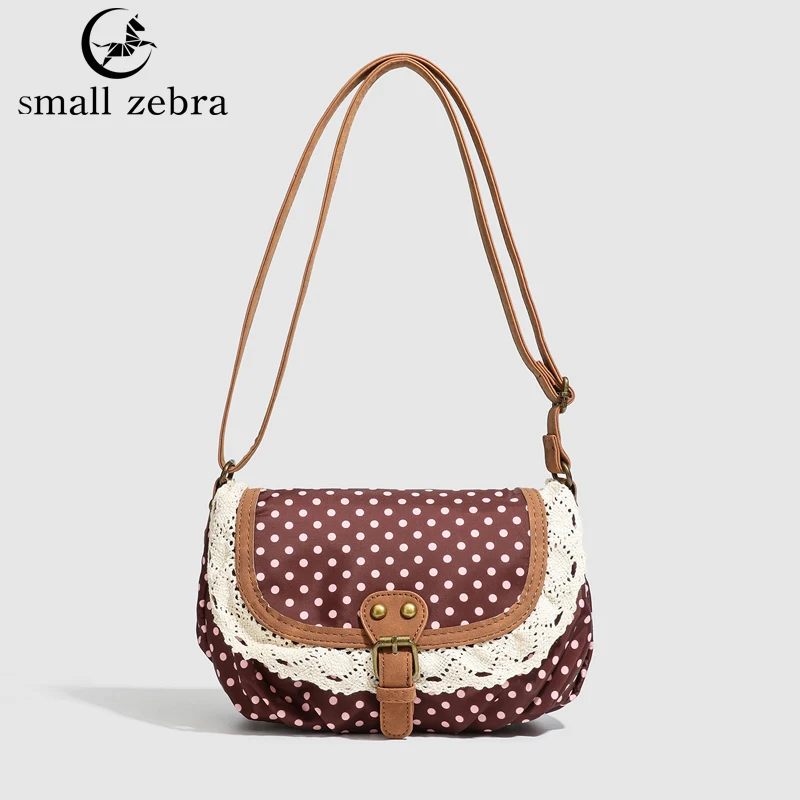 

Vintage Dot Lace Crossbody Bag For Women Square Sling Bag Mobile Wallet Coin Bag