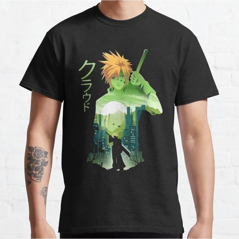 

Japanese Cloud strife Final Fantasy Gift t shirt for RPG gamer 100% cotton Men's Short Sleeve Graphic Clothes All size tops