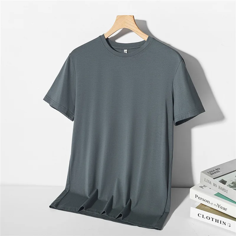 

Ice Silk Short-sleeved T-shirt Summer Cool Silky Men's Mulberry Silk Clothes Korean Loose Thin Half-sleeved Men's Body Shirt