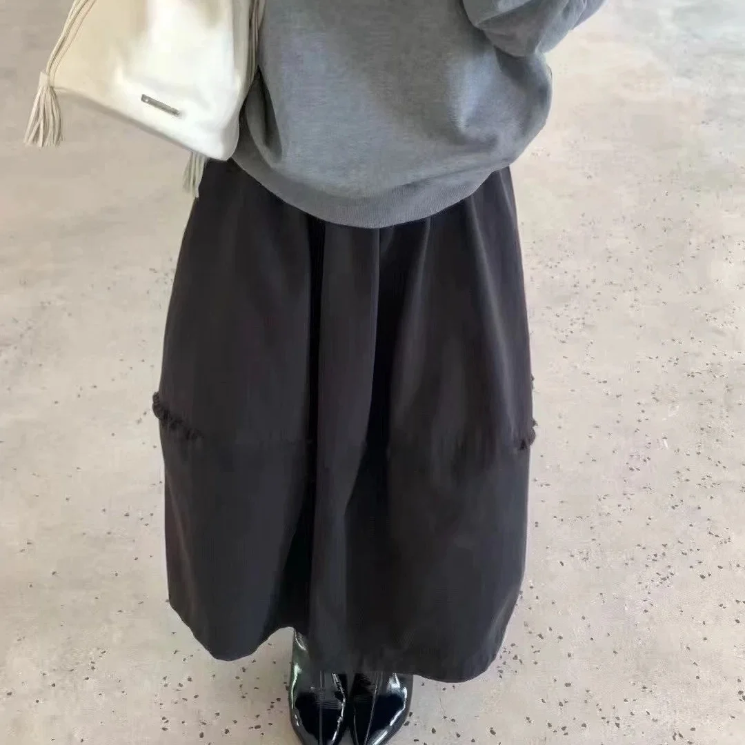 Gonna a mezzaluna unica con design coreano Sle Ruffle Gonna lunga Faion da donna di lunghezza f Alla moda Dolce impreziosito a vita media A-...