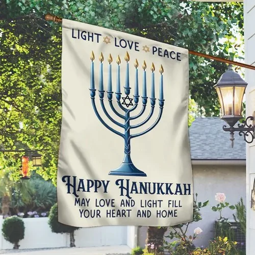 Happy Hanukkah Temple Menorah Light Love Peace Jewish Flag Graden Flag XXQ