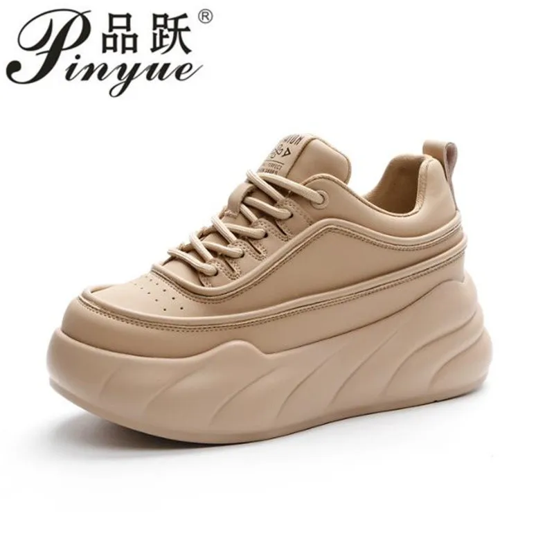 6cm Cow Genuine Leather Women Chunky Sneakers High Brand Loafer Platform Wedge Flats Spring Autumn Vulcanize Ladies Shoes