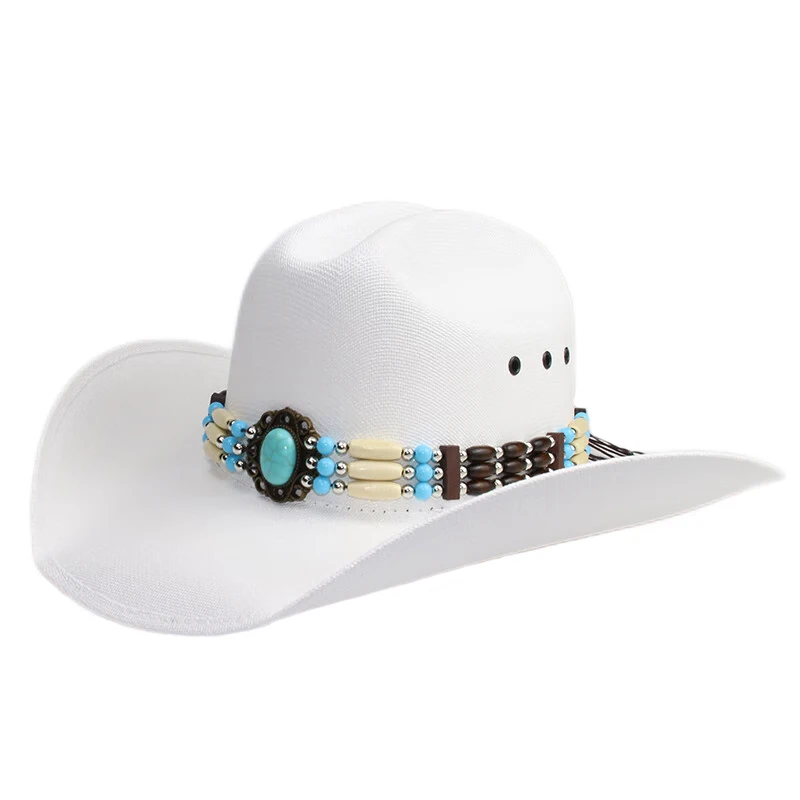 

Men Women Retro Turquoise Braid Band Yellowstone Beach American Western Cowboy & Cowgirl Sun Hat Pinch Front Wide Brim 57-61cm