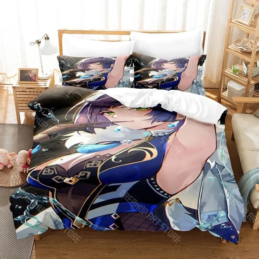 

3D Print Anime Game Yelan Genshin Impact Bedding Set Boys Girls Twin Queen King Size Duvet Cover Pillowcase Bed boys Adult