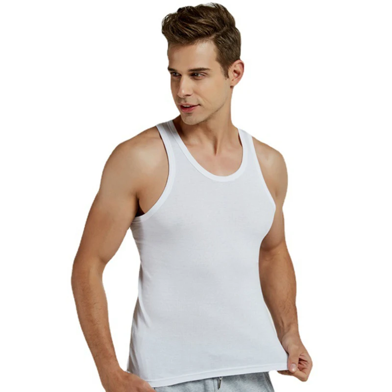 Summer Solid Color Tank Top Men Sleeveless 100%Cotton T-shirt Soft Breathable O-Neck Undershirts Male Thin Singlets Underwear