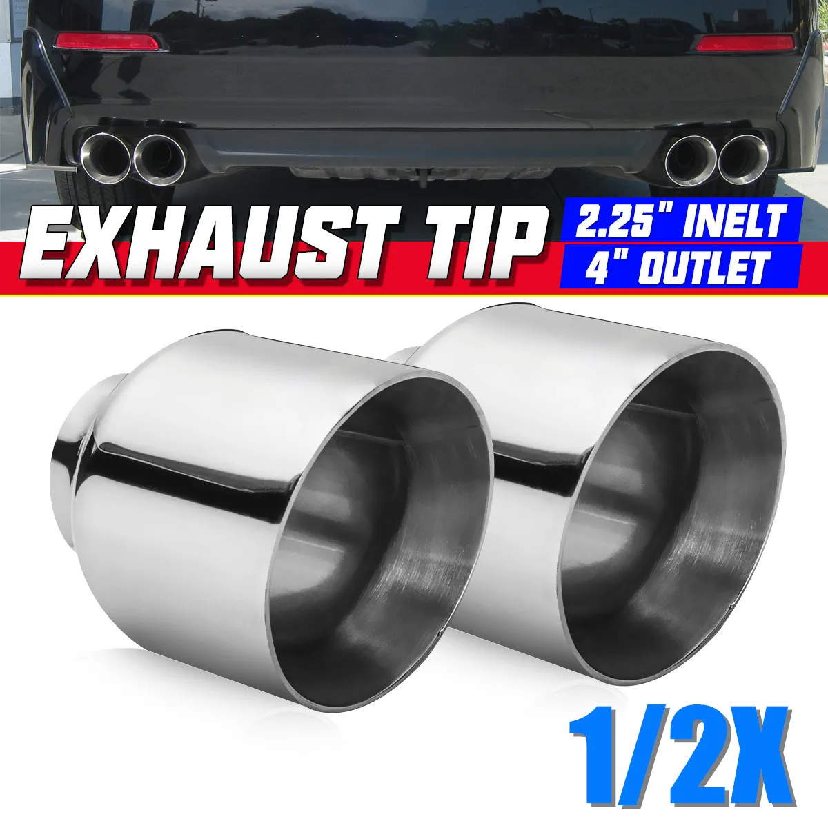 

1/2PCS 57mm Inlet 101mm Outlet Universal Car Exhaust Tip Exhaust Pipe Muffler Dual Wall Rear Tail Tube Stainless Steel