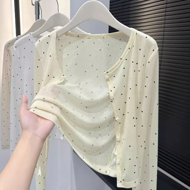 Jackets Women Cute Fashion Polka Dot Simple Long Sleeve Spring Summer Korean Style Holiday Casual Students All-match Ins Outwear