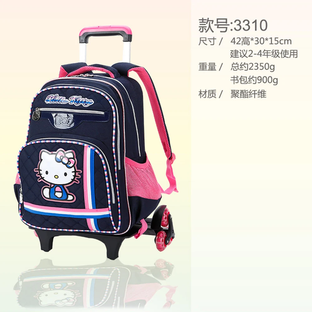 Anime Sanrio Trolley Schoolbag for Kids Hellokitty Kawaii Girl High-Quality Large Capacity Student Waterproof Backpack Wheels