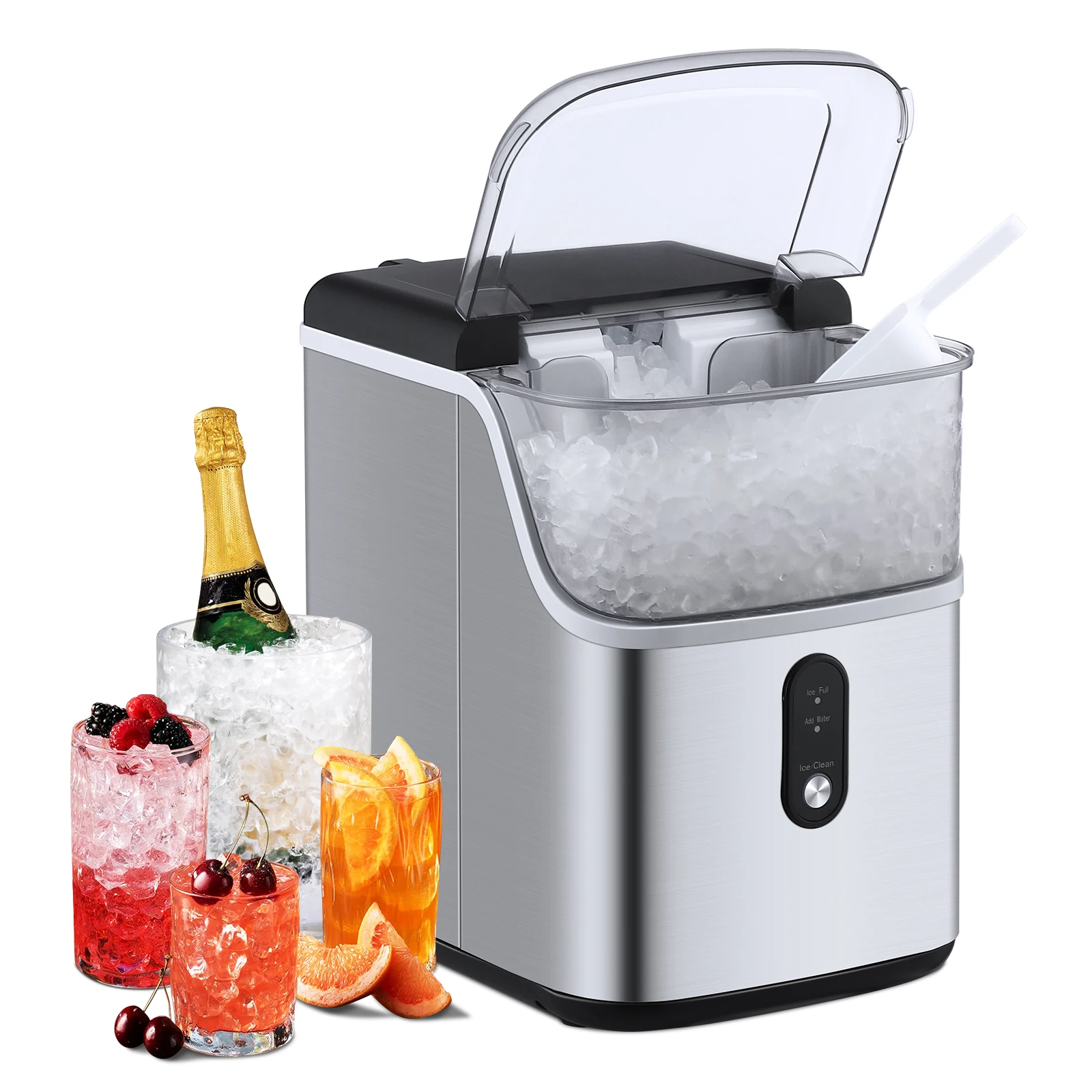 Ice Makers Countertop, Pebble Ice Maker Machine with 33lbs/24H Soft Ice, Self-Cleaning Sonic Ice Maker with Ice Scoop Basket