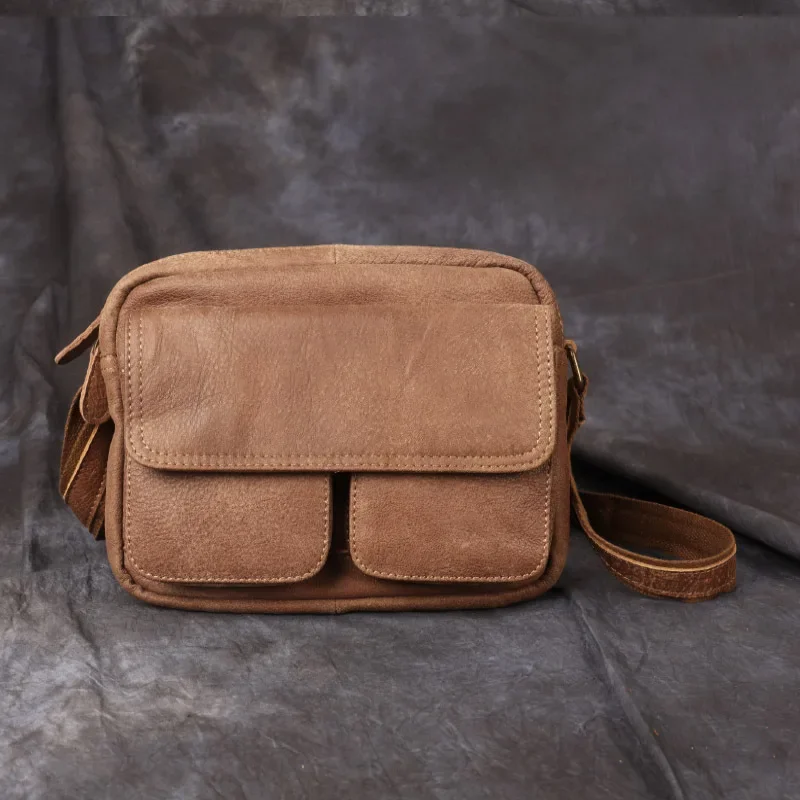 Handmade Retro Matte Leather Shoulder Bag Men's Genuine Leather Casual Top Layer Cowhide Crossbody Bag